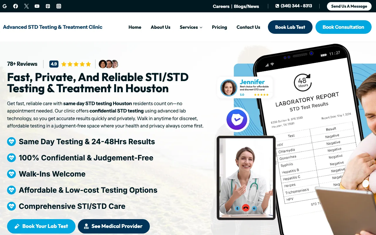 Advanced STD Testing & Treatment Clinic website screenshot