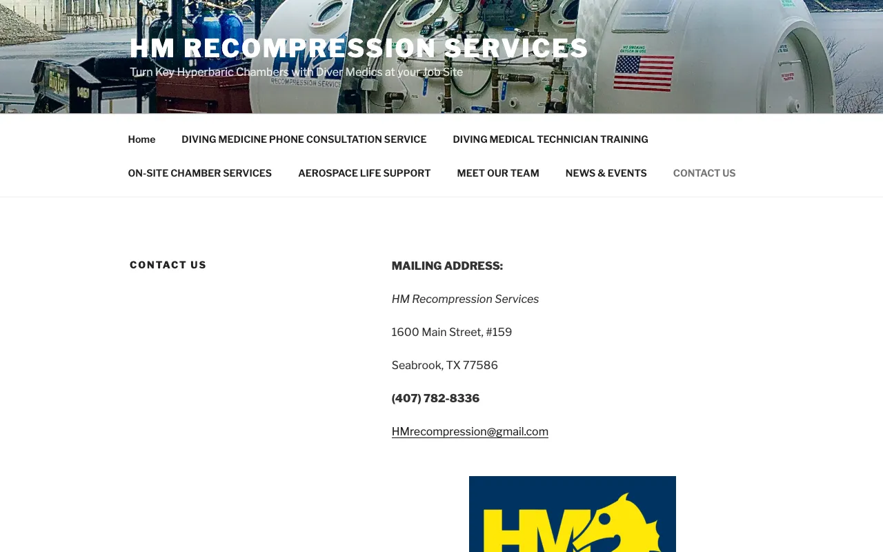 HM Recompression Services website screenshot