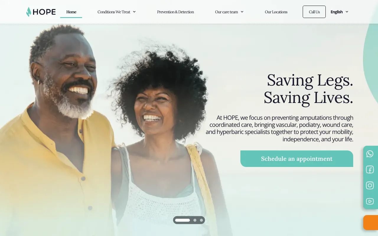 HOPE Vascular & Podiatry website screenshot