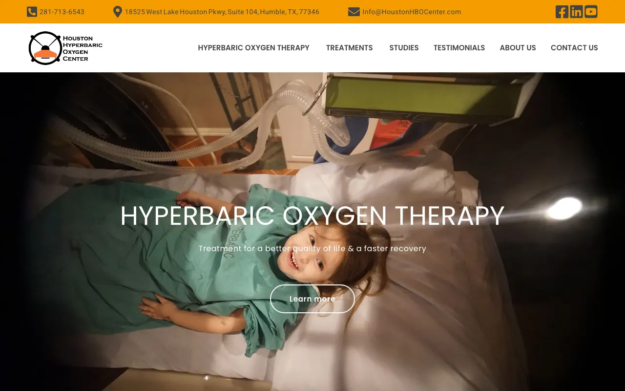 Houston Hyperbaric Oxygen Center website screenshot