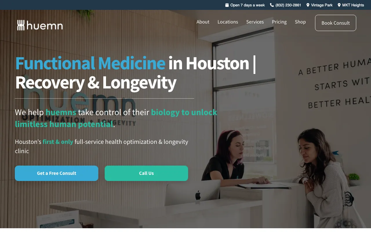 Huemn | Hyperbaric Oxygen Therapy | Peptides | Weight Loss | Heights website screenshot