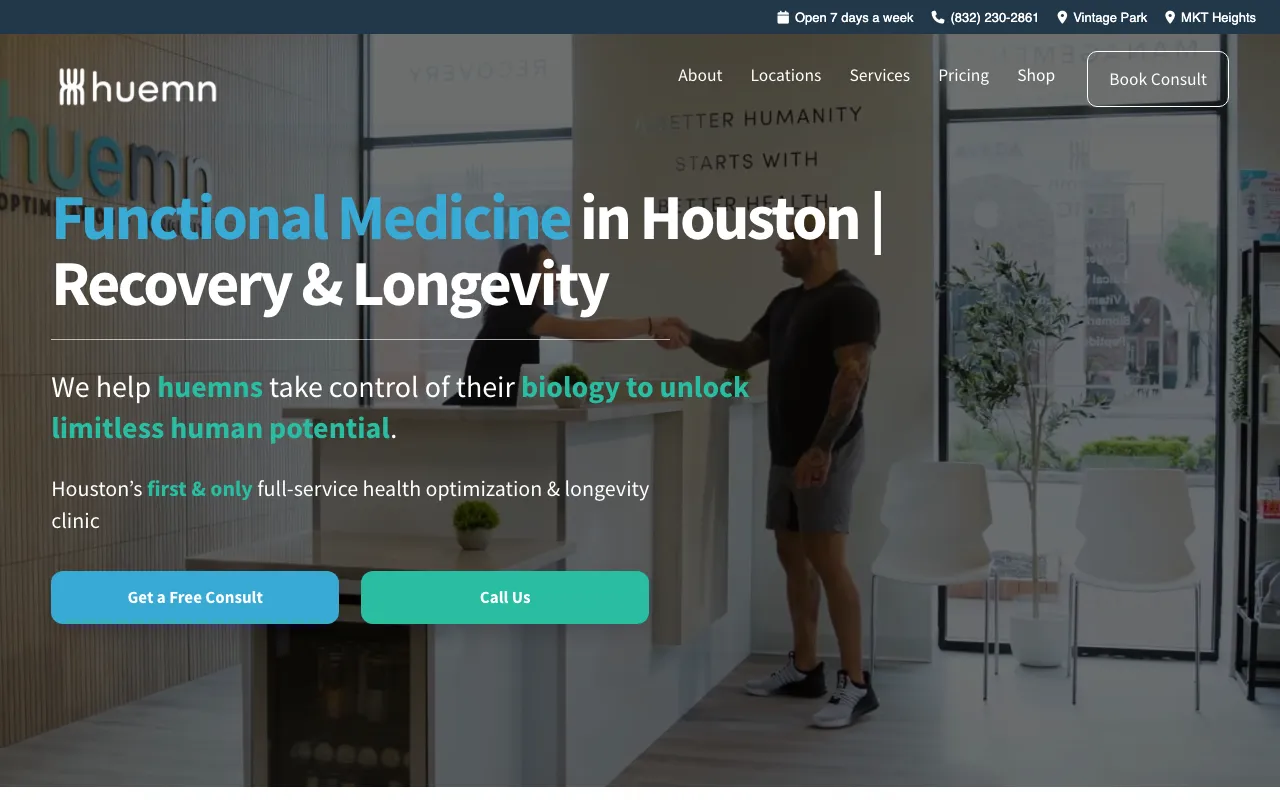 Huemn | Hyperbaric Oxygen Therapy | Peptides | Weight loss website screenshot