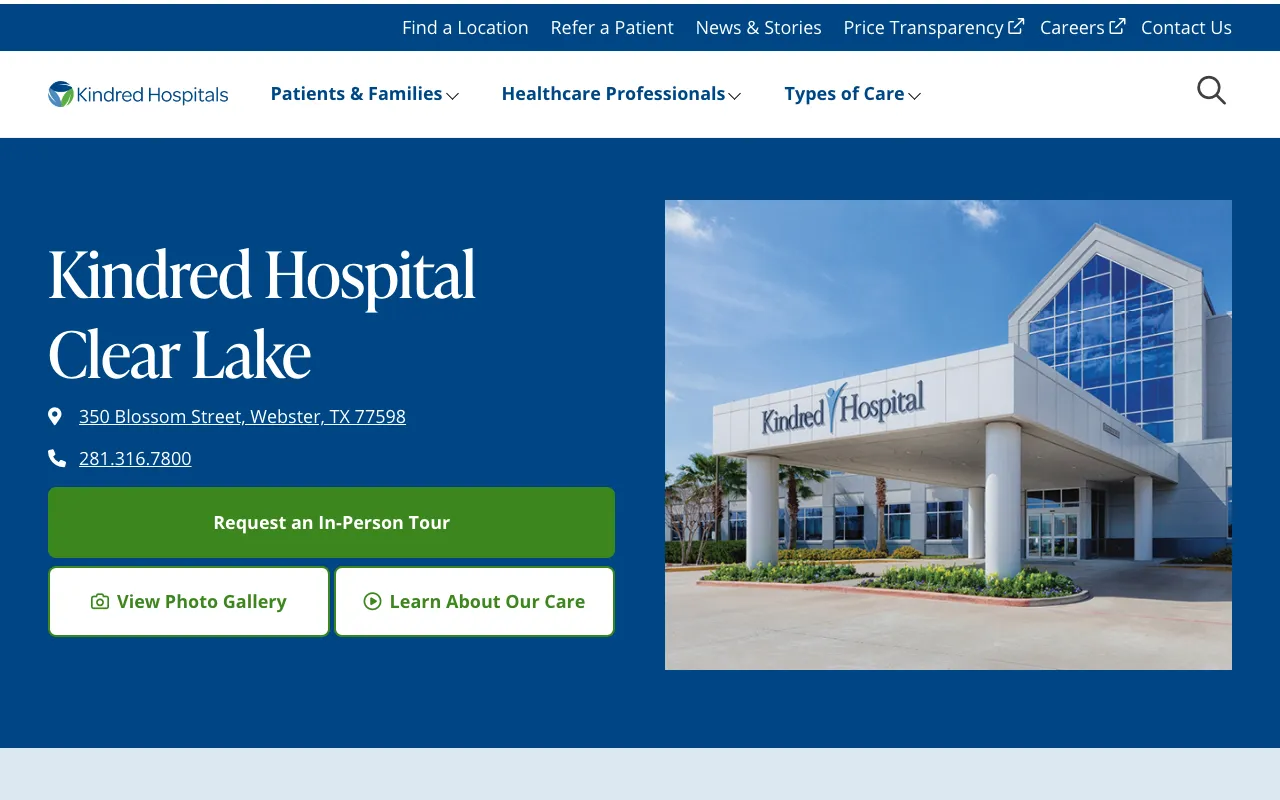 Kindred Hospital Clear Lake website screenshot