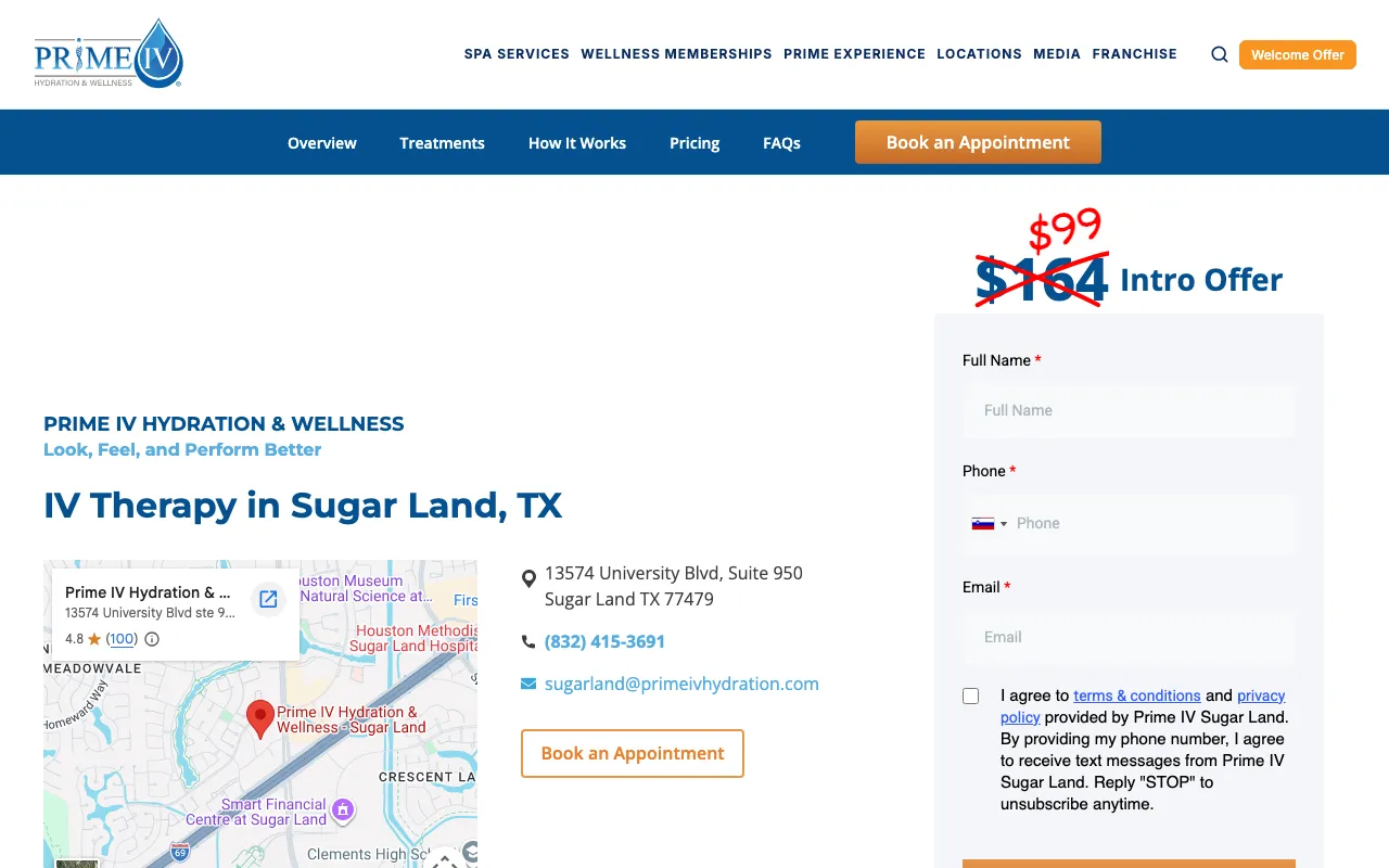 Prime IV Hydration & Wellness - Sugar Land website screenshot