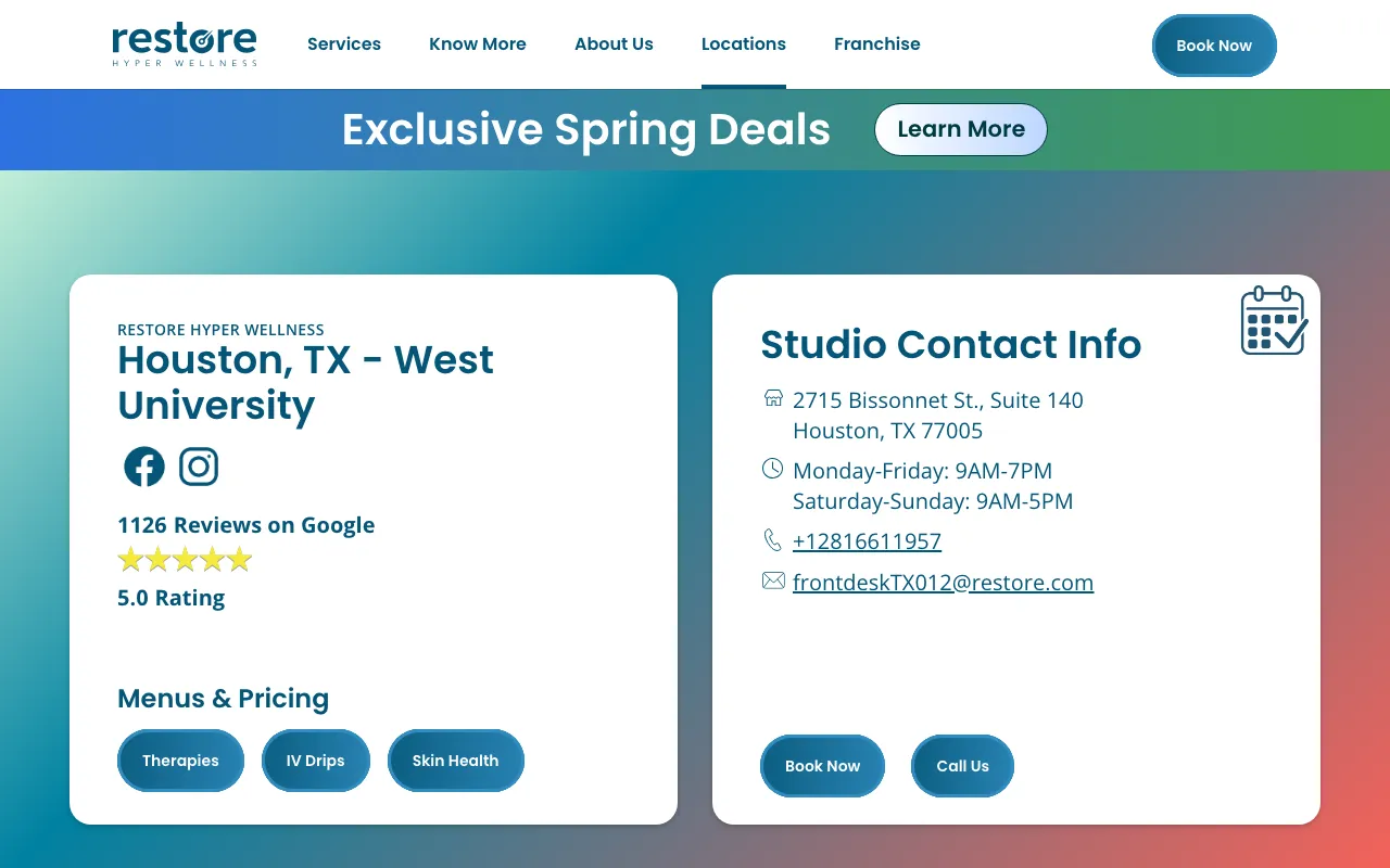 Restore Hyper Wellness website screenshot