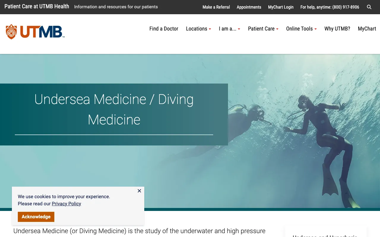 UTMB Health Undersea & Hyperbaric Medicine, Bay Colony website screenshot
